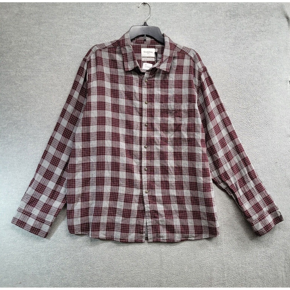 Goodfellow Men Button Up Shirt XL Red Pomegranate Mystery Plaid Standard NWT